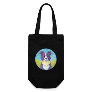 Border Collie Hund Niedliches Kawaii Cartoon Tier Haustier - Geschenkbeutel für Flaschen - Schwarz - Vorne