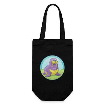 Walrus Cute Kawaii Cartoon Clipart Animal Pet - Gift Bag for Bottles - black - Front