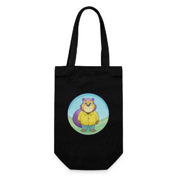 Beaver Cute Kawaii Cartoon Clipart Animal Pet - Gift Bag for Bottles - black - Front