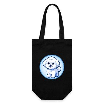 Bichon frisé chien bleu kawaii dessin animé personnage animal de compagnie - Sac à bouteille - noir - Devant