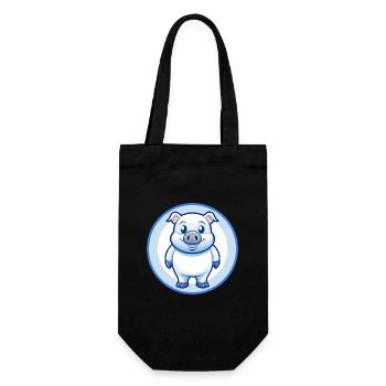 Schwein Blau Niedlich Kawaii Cartoon Figur Clipart Haustier - Geschenkbeutel für Flaschen - Schwarz - Vorne