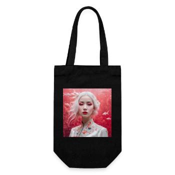 belle fille japonaise sur fond rouge avec des poissons - Sac à bouteille - noir - Devant