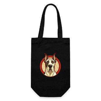 Deutsche Dogge Hund Bunte Kawaii Zeichentrickfigur - Geschenkbeutel für Flaschen - Schwarz - Vorne