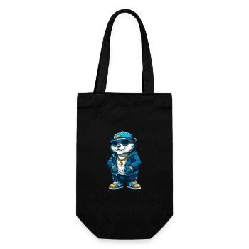 Beaver Cool Cartoon Character Kawaii Clipart - Gift Bag for Bottles - black - Front