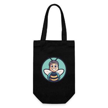 Abeille Kawaii Dessin Animé Personnage Animal Animal Visage - Sac à bouteille - noir - Devant