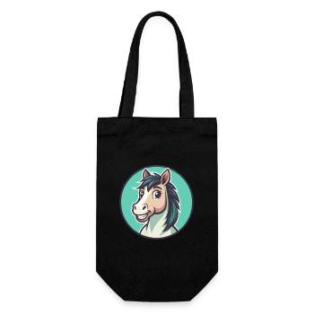 Pferd Kawaii Cartoon Figur Tier Haustier Gesicht - Geschenkbeutel für Flaschen - Schwarz - Vorne