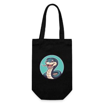 Serpent Kawaii Dessin animé Personnage Animal Animal Visage - Sac à bouteille - noir - Devant