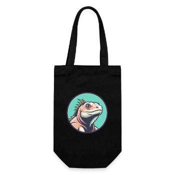 Iguana Kawaii Cartoon Character Animal Pet Face - Gift Bag for Bottles - black - Front