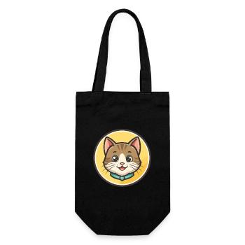 Chat Kawaii Dessin Animé Personnage Animal Animal Visage - Sac à bouteille - noir - Devant