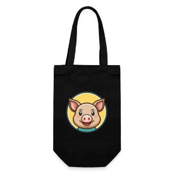 Schwein Kawaii Cartoon Figur Tier Haustier Gesicht - Geschenkbeutel für Flaschen - Schwarz - Vorne