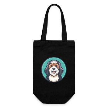 Tibetan Terrier Dog Breed Cartoon Kawaii Clipart - Gift Bag for Bottles - black - Front