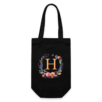 H Monogram, Flower Wreath, Personalizable - Gift Bag for Bottles - black - Front