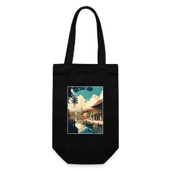 Hoi An Vietnam Reise Poster Souvenir Malerei WPA - Geschenkbeutel für Flaschen - Schwarz - Vorne