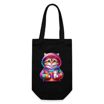 Bunte Katze - Geschenkbeutel für Flaschen - Schwarz - Vorne