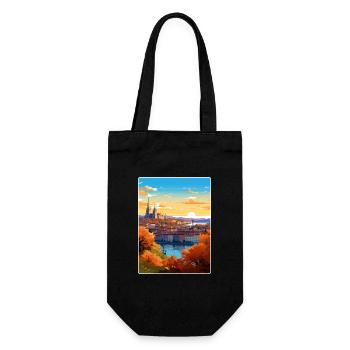 Lyon France Travel Poster Souvenir Postcard Paint - Gift Bag for Bottles - black - Front