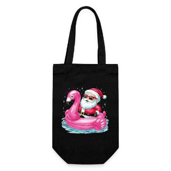Festlicher Weihnachtsmann reitet Flamingo Pool - Geschenkbeutel für Flaschen - Schwarz - Vorne