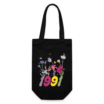 Year of birth 1991 wildflowers - Gift Bag for Bottles - black - Front