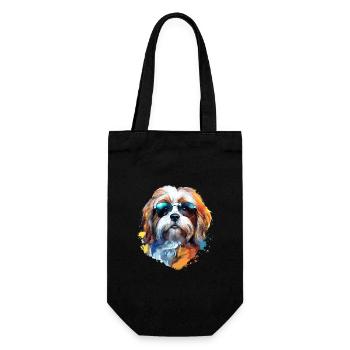 Lhasa Apso mit Sonnenbrille - Geschenkbeutel für Flaschen - Schwarz - Vorne