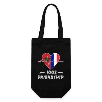 Marokko und Frankreich 100% Freundschaft - Geschenkbeutel für Flaschen - Schwarz - Vorne