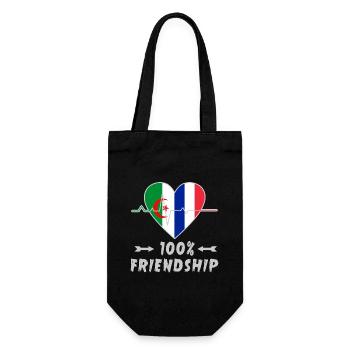 Algerien und Frankreich 100% Freundschaft - Geschenkbeutel für Flaschen - Schwarz - Vorne