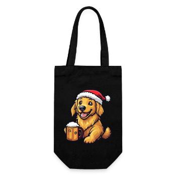 Golden Retriever Hund Weihnachten Bier - Geschenkbeutel für Flaschen - Schwarz - Vorne