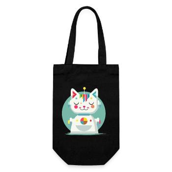 Geometrische Roboterkatze–Kreative Illustration - Geschenkbeutel für Flaschen - Schwarz - Vorne