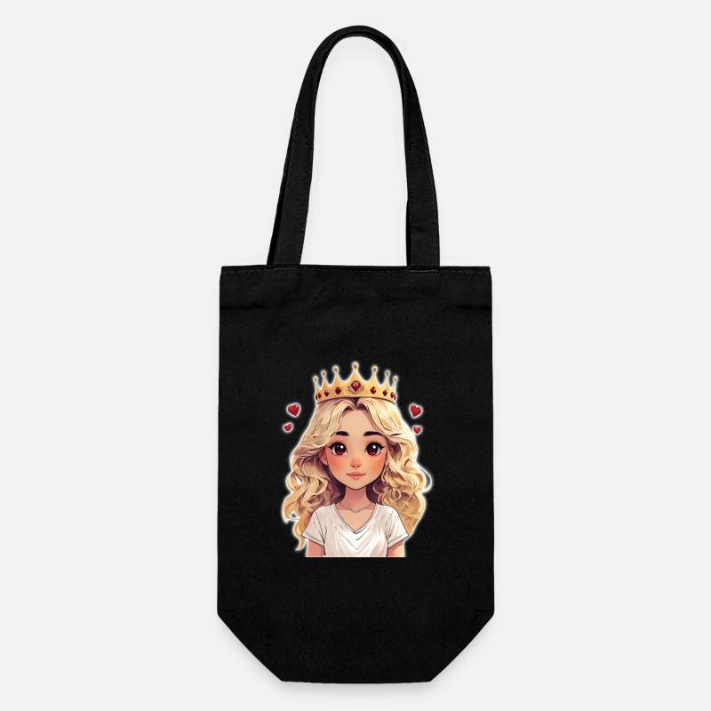 Süßes blondes Mädchen mit Krone und Herzchen - Geschenkbeutel für Flaschen - Schwarz