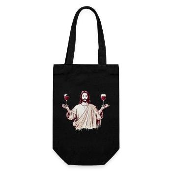 Schluck Geist Jesus mit Weingläsern - Geschenkbeutel für Flaschen - Schwarz - Vorne