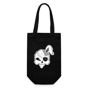 Piraten-Hasenschädel mit Gehirn und Hasenohr - Geschenkbeutel für Flaschen - Schwarz - Vorne