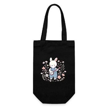 Banjo-Hase im Blumenfeld - Geschenkbeutel für Flaschen - Schwarz - Vorne