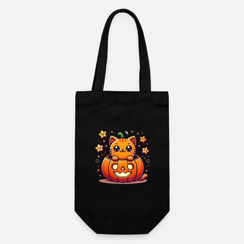 Chat mignon d’Halloween en citrouille - Sac à bouteille - noir