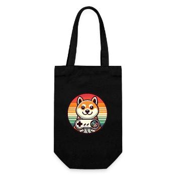 Retro Shiba Gamer mit Sunset Abzeichen - Geschenkbeutel für Flaschen - Schwarz - Vorne