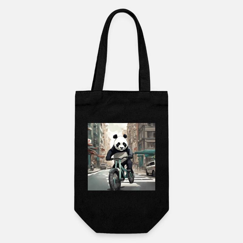 Panda à vélo en ville - Sac à bouteille - noir
