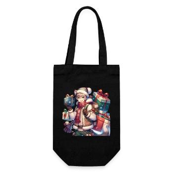 Winterliches Manga Geschenk-Design für Weihnachten - Geschenkbeutel für Flaschen - Schwarz - Vorne