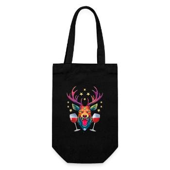 10 Deer Two Glasses of Wine Red Wine Drinker Cheers - Gift Bag for Bottles - black - Front