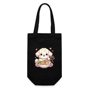 Adorable Puppy Eating Ramen Illustration - Gift Bag for Bottles - black - Front