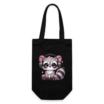 Cute Raccoon with Headphones Cartoon - Gift Bag for Bottles - black - Front