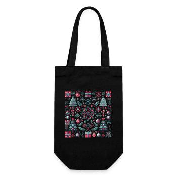 Festive Pixel Art Christmas Pattern - Gift Bag for Bottles - black - Front