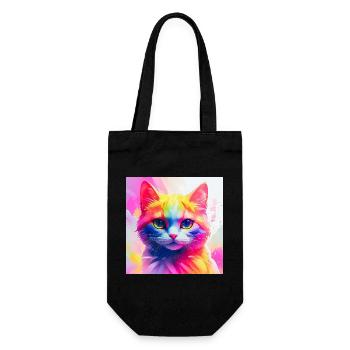 Lebendiges Regenbogenkatzen-Kunstwerk - Geschenkbeutel für Flaschen - Schwarz - Vorne