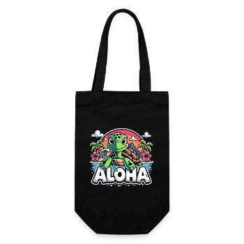 Aloha Schildkröte Hawaii Hibiskus Palmen Geschenk - Geschenkbeutel für Flaschen - Schwarz - Vorne