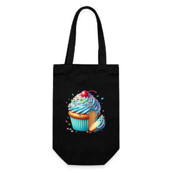 Blauer Cupcake mit bunten Streuseln - Geschenkbeutel für Flaschen - Schwarz - Vorne