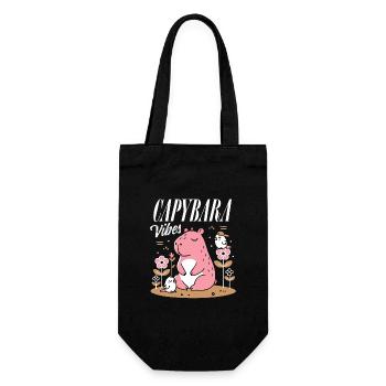 Entspannte Capybara-Vibes - Geschenkbeutel für Flaschen - Schwarz - Vorne