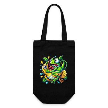 Funny Frog Clinging to Bird Cartoon - Gift Bag for Bottles - black - Front