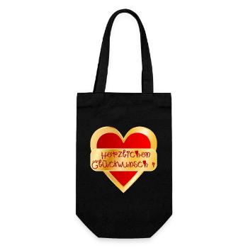 HERZ HERZLICHEN GLÜCKWUNSCH - Geschenkbeutel für Flaschen - Schwarz - Vorne