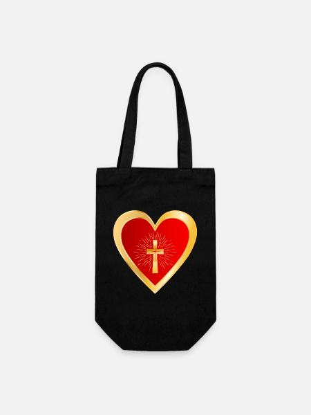 CHURCH CROSS LOVE HEART - Gift Bag for Bottles - black