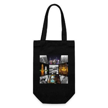 Chine Asie Collage Horizon Ville Métropole Art - Sac à bouteille - noir - Devant
