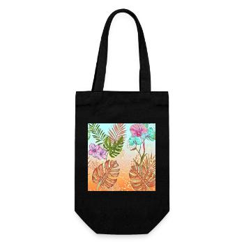 Monstera Tropisches Blumen und Blätter Muster - Geschenkbeutel für Flaschen - Schwarz - Vorne