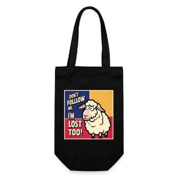 Schaf "Don t follow me - i m lost too!" - Geschenkbeutel für Flaschen - Schwarz - Vorne