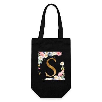 S Monogramme, Floral, Personnalisable - Sac à bouteille - noir - Devant