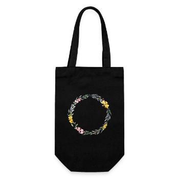 Bunter Kranz- personalisierbar - Geschenkbeutel für Flaschen - Schwarz - Vorne